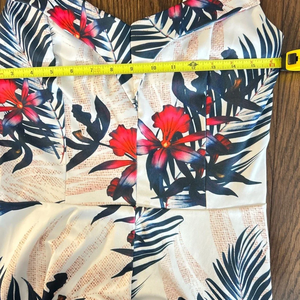 Womens Tropical Floral Palm Print Romper White Pink Blue Sleeveless V-Neck A0308